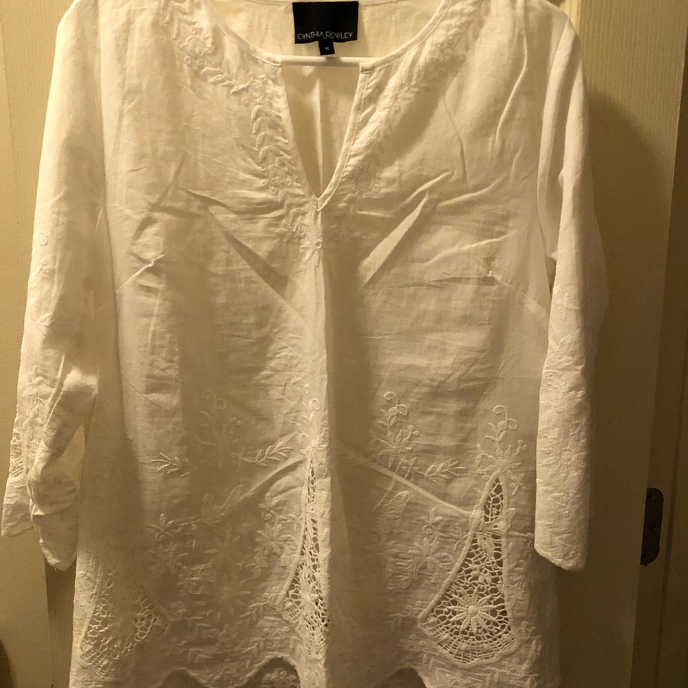 White floral detail top